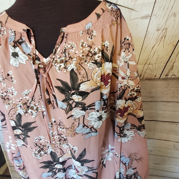 Kara and Kate blush floral print chiffon long sleeved blouse XXL - Picture 7 of 12
